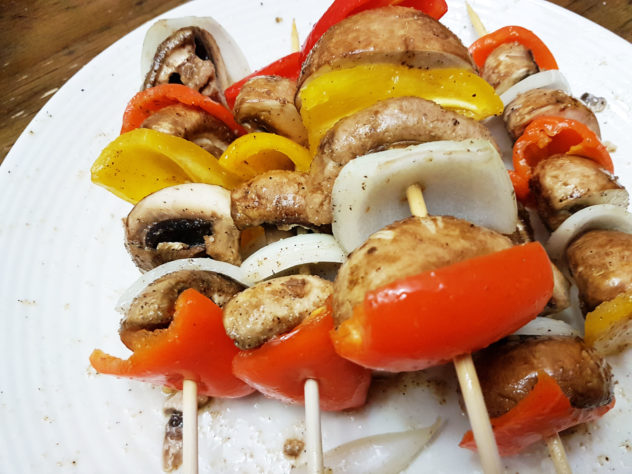 making mushrooms skewers step 8- Thread mushroom onto skewers